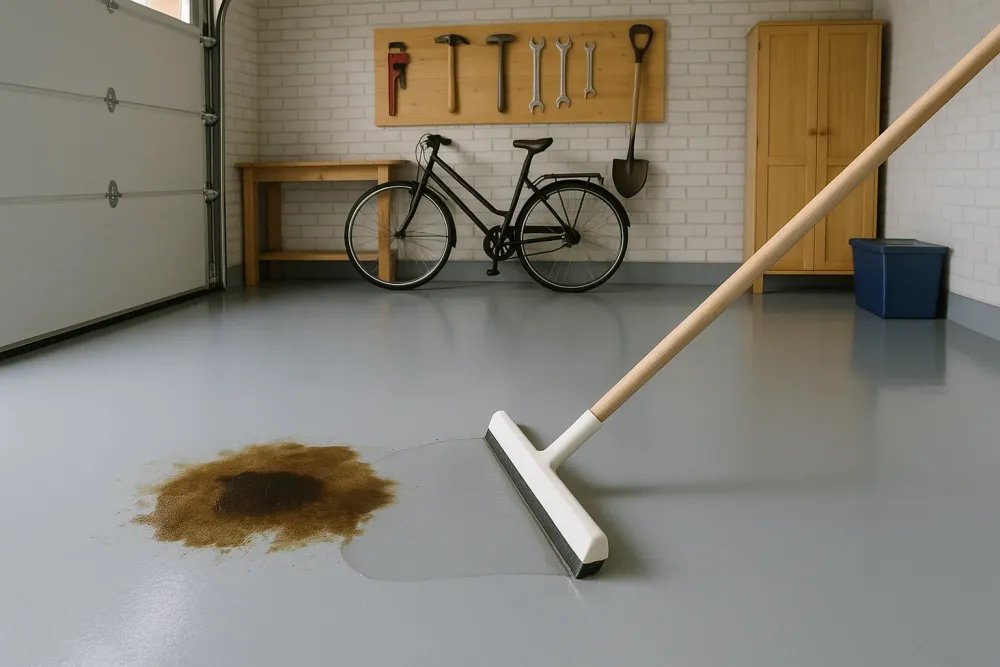  Oliepletter på epoxy gulv i garagen